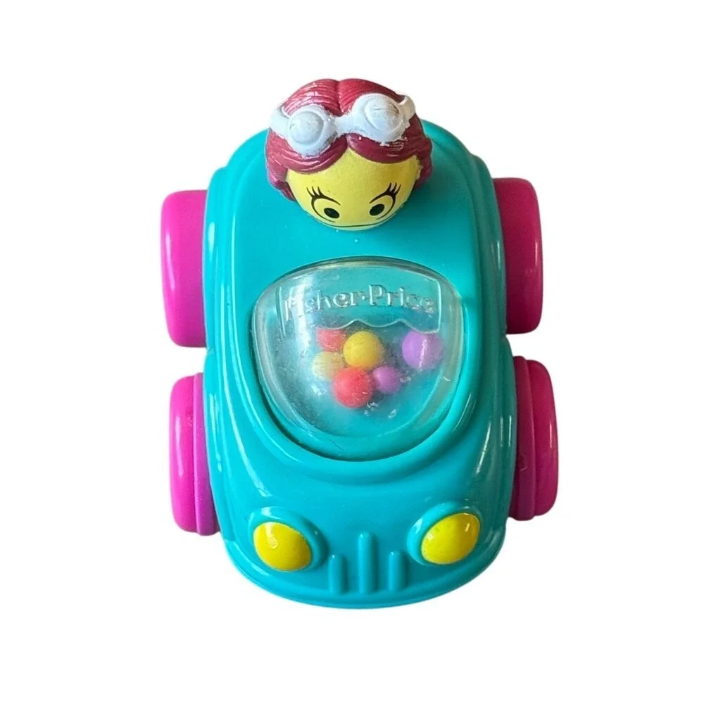 Fisher-Price Vintage Car‎ Toy Rolling Wheels Rattle Beads Girl Pilot 1996